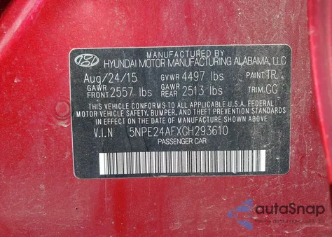 2016 Hyundai Sonata Se из США, поврежденный, VIN 5NPE24AFXGH293610